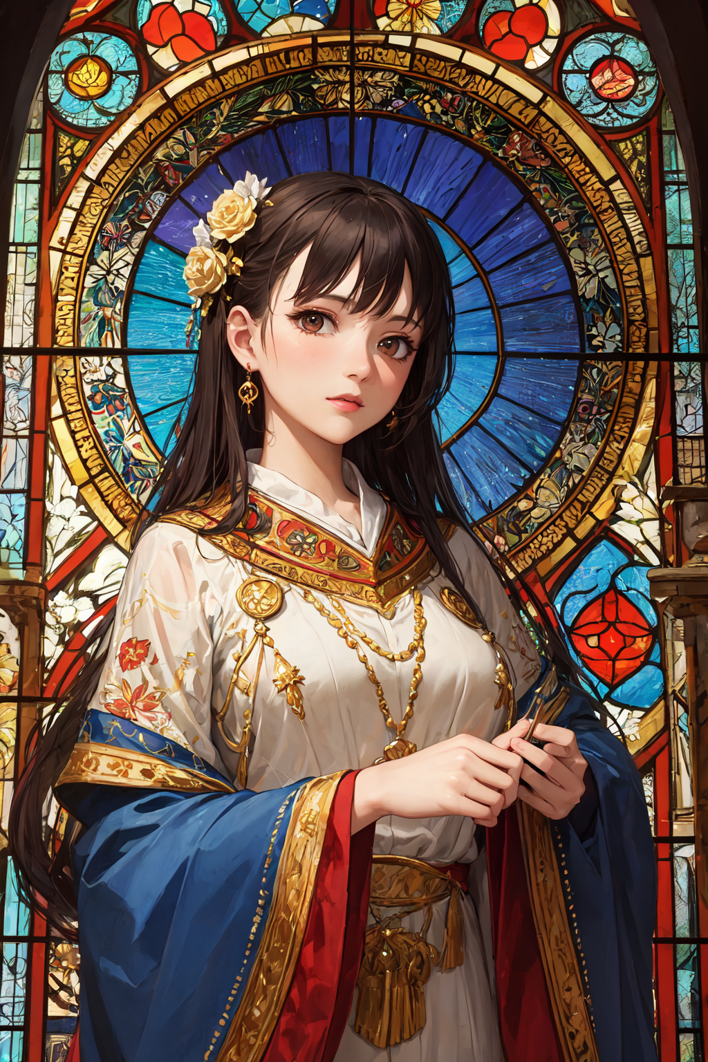 (masterpiece, top quality, best quality,official art, beautiful and aesthetic:1.2),(1girl:1.3), 1girl BREAK stained glass ...